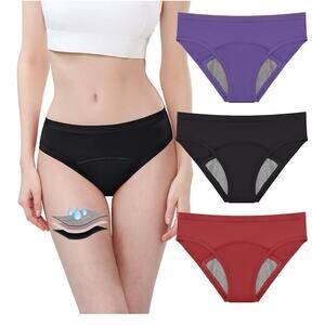 Carer Period Underwear for Women Cotton Leakproof 3pk Blk/red/purple XL